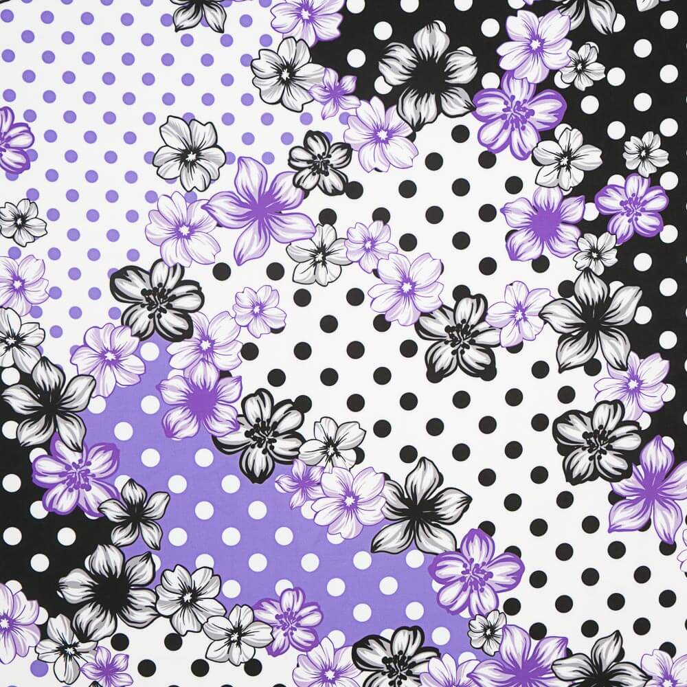 Tecido Bi-Stretch Flor Bolinhas Mix Malva - Ribes y Casals