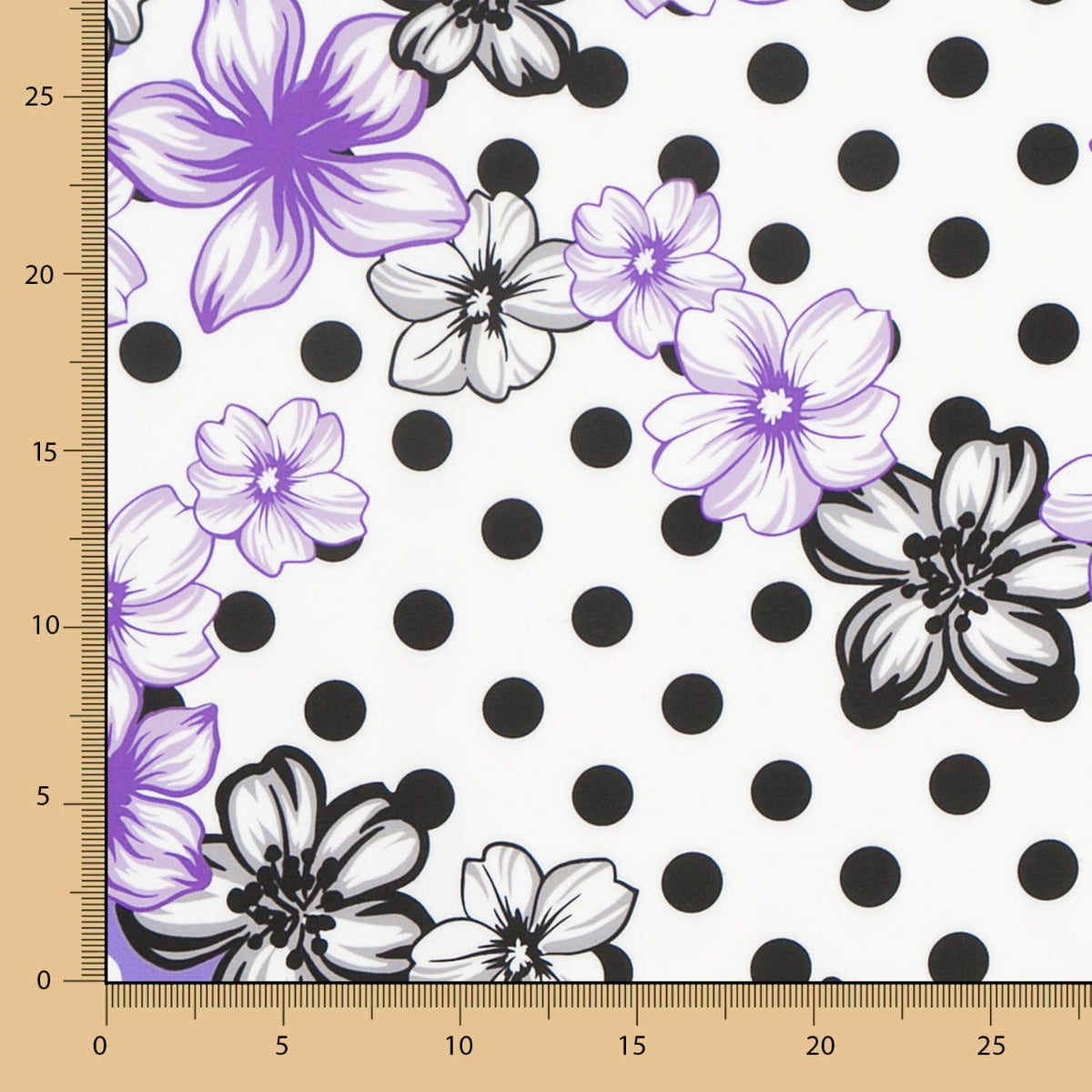 Tecido Bi-Stretch Flor Bolinhas Mix Malva - Ribes y Casals