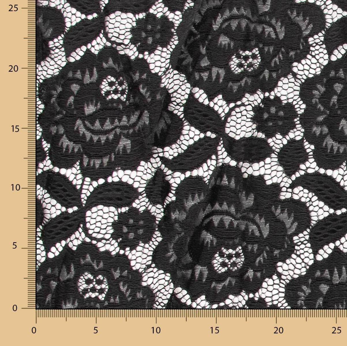 Renda com elástano Flores Preta - Ribes y Casals