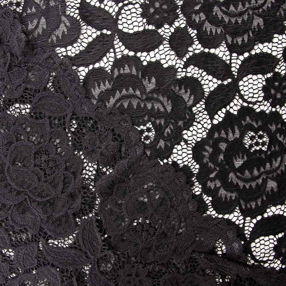Renda com elástano Flores Preta - Ribes y Casals