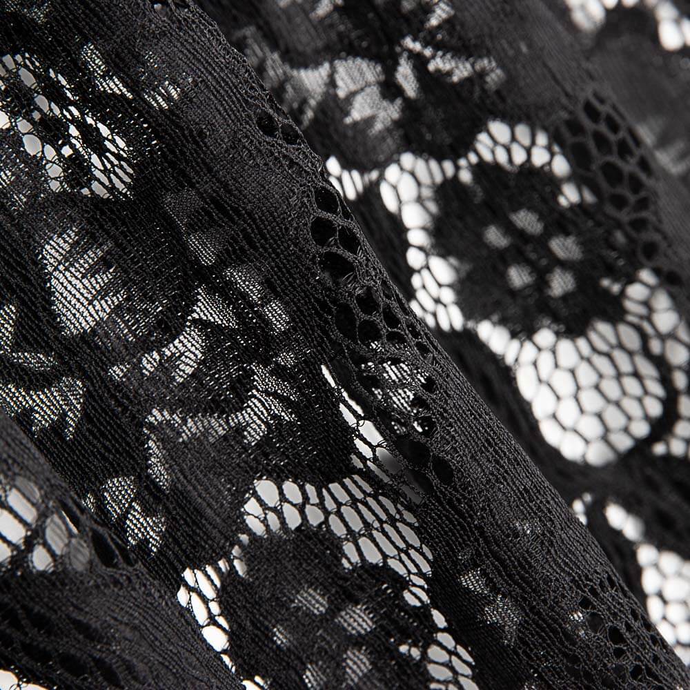 Renda com elástano Flores Preta - Ribes y Casals