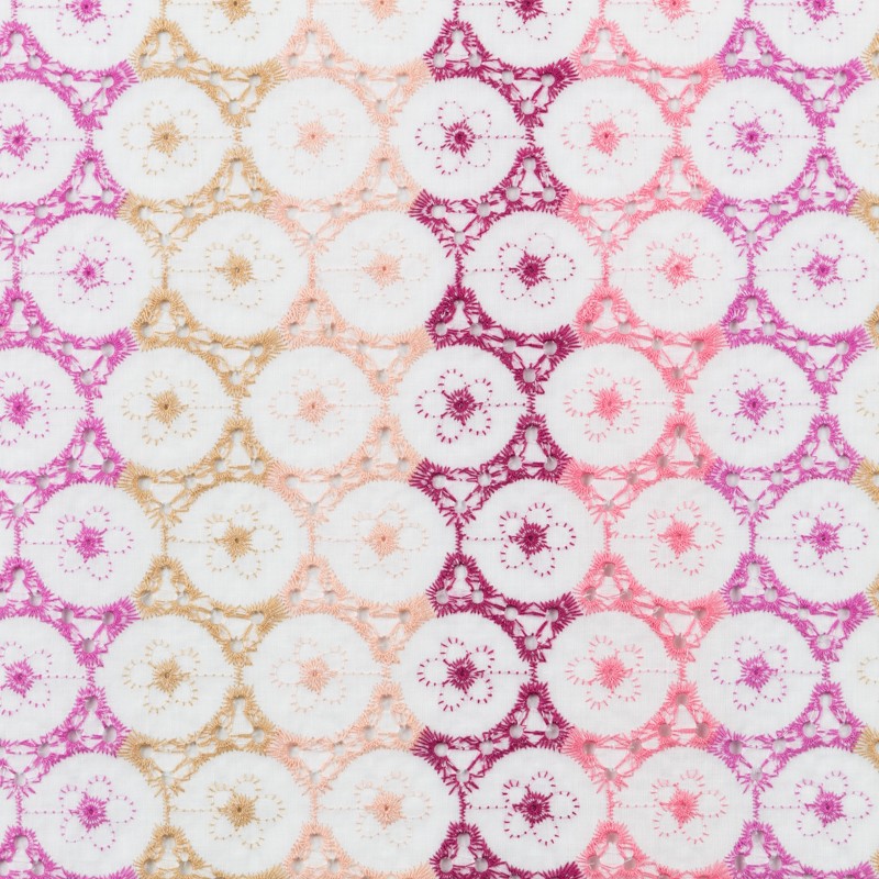 Retal Bordado Suizo Flores Fucsias 145x140cm - Ribes y Casals