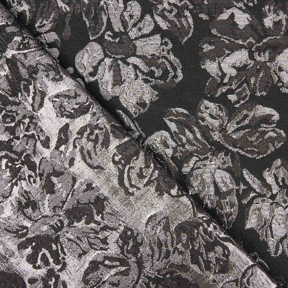 Brocado Flor Preto Prata - Ribes y Casals