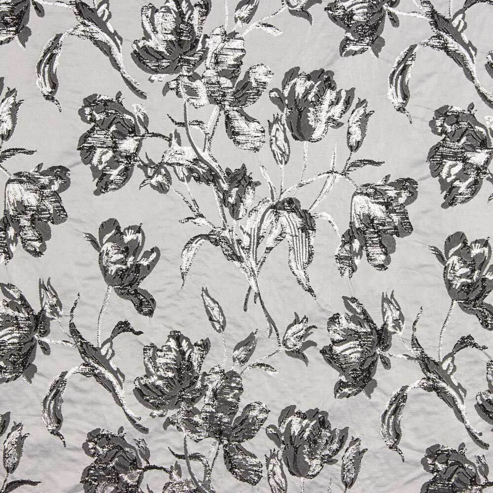 Brocado Flor Prata Preto - Ribes y Casals