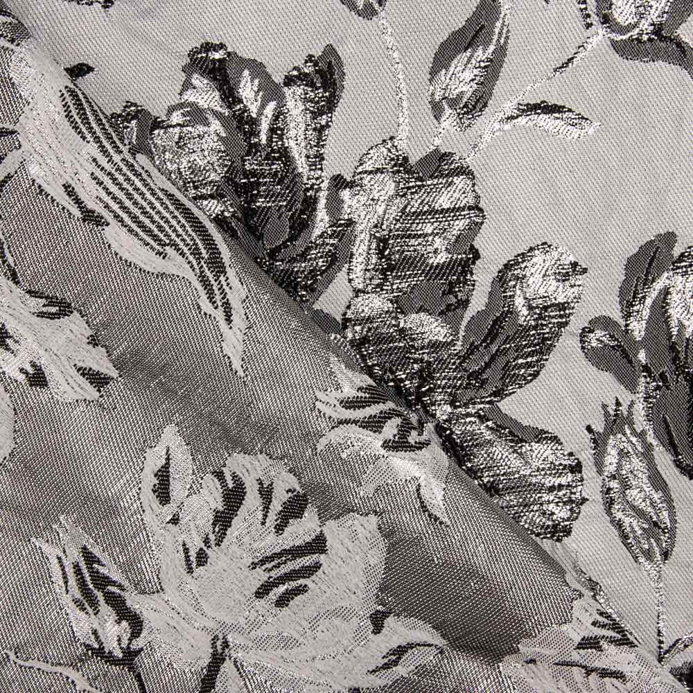 Brocado Flor Prata Preto - Ribes y Casals