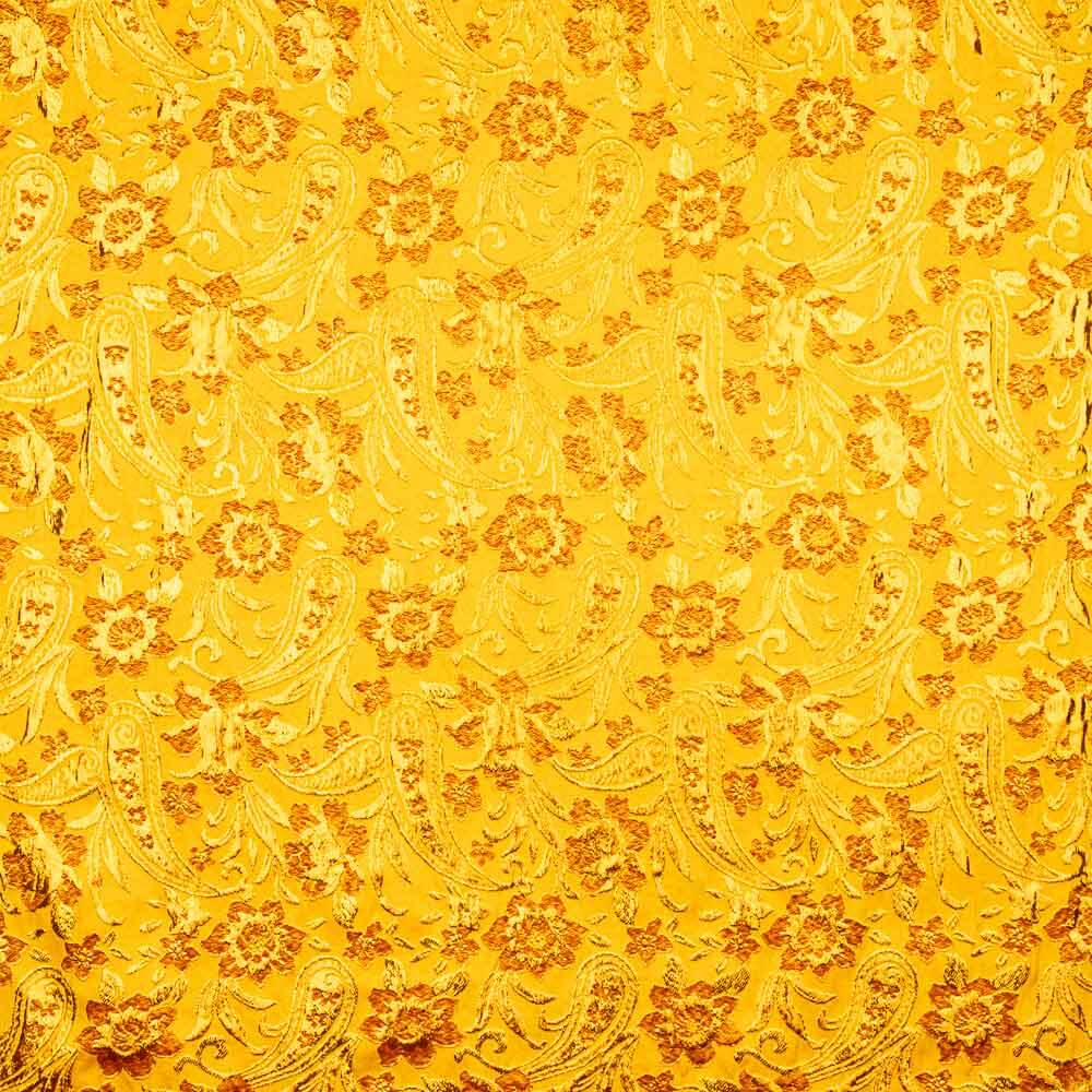 Brocado Lurex Flor Amarelo Vermelho Ouro - Ribes y Casals