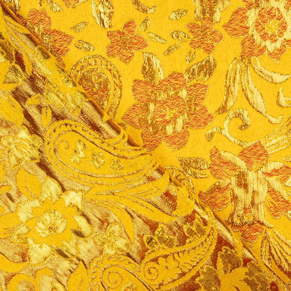 Brocado Lurex Flor Amarelo Vermelho Ouro - Ribes y Casals