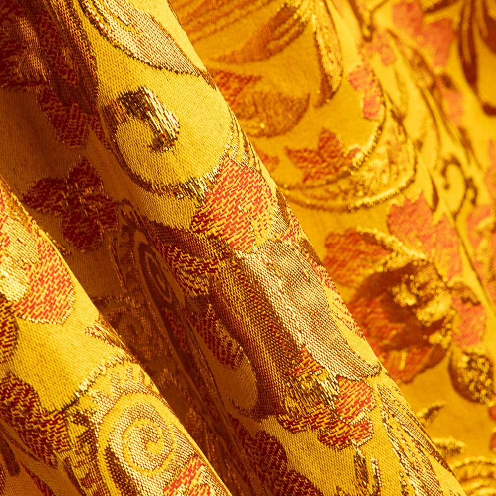 Brocado Lurex Flor Amarelo Vermelho Ouro - Ribes y Casals