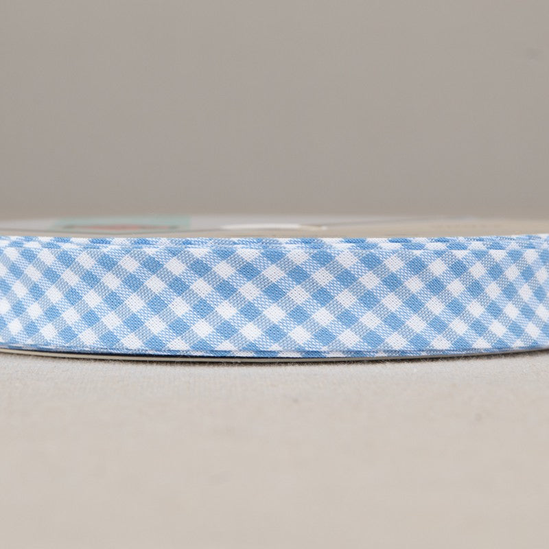 Fita Viés Xadrez Azul Celeste 18mm - Ribes y Casals