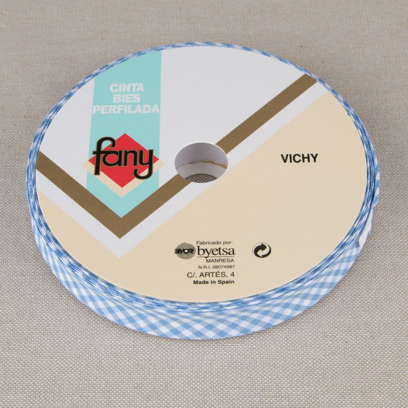 Fita Viés Xadrez Azul Celeste 18mm - Ribes y Casals