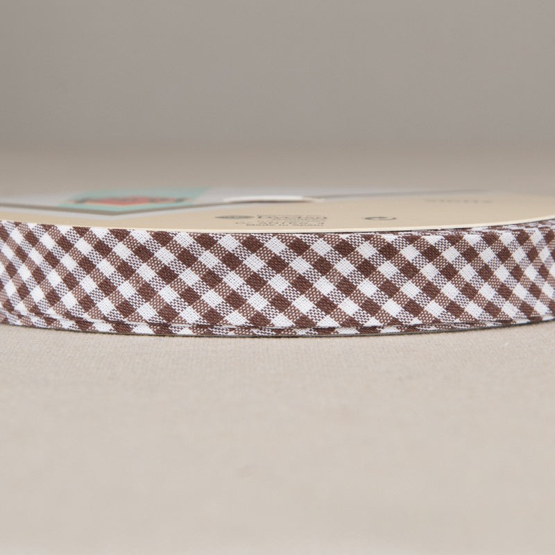 Fita Viés Xadrez Castanha 18mm - Ribes y Casals