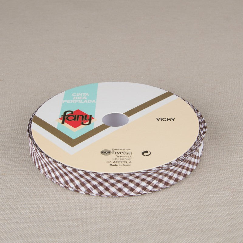 Fita Viés Xadrez Castanha 18mm - Ribes y Casals