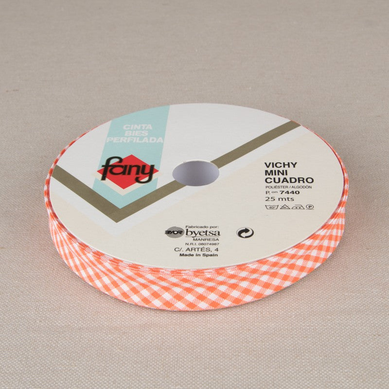 Fita Viés Xadrez Laranja 18mm - Ribes y Casals