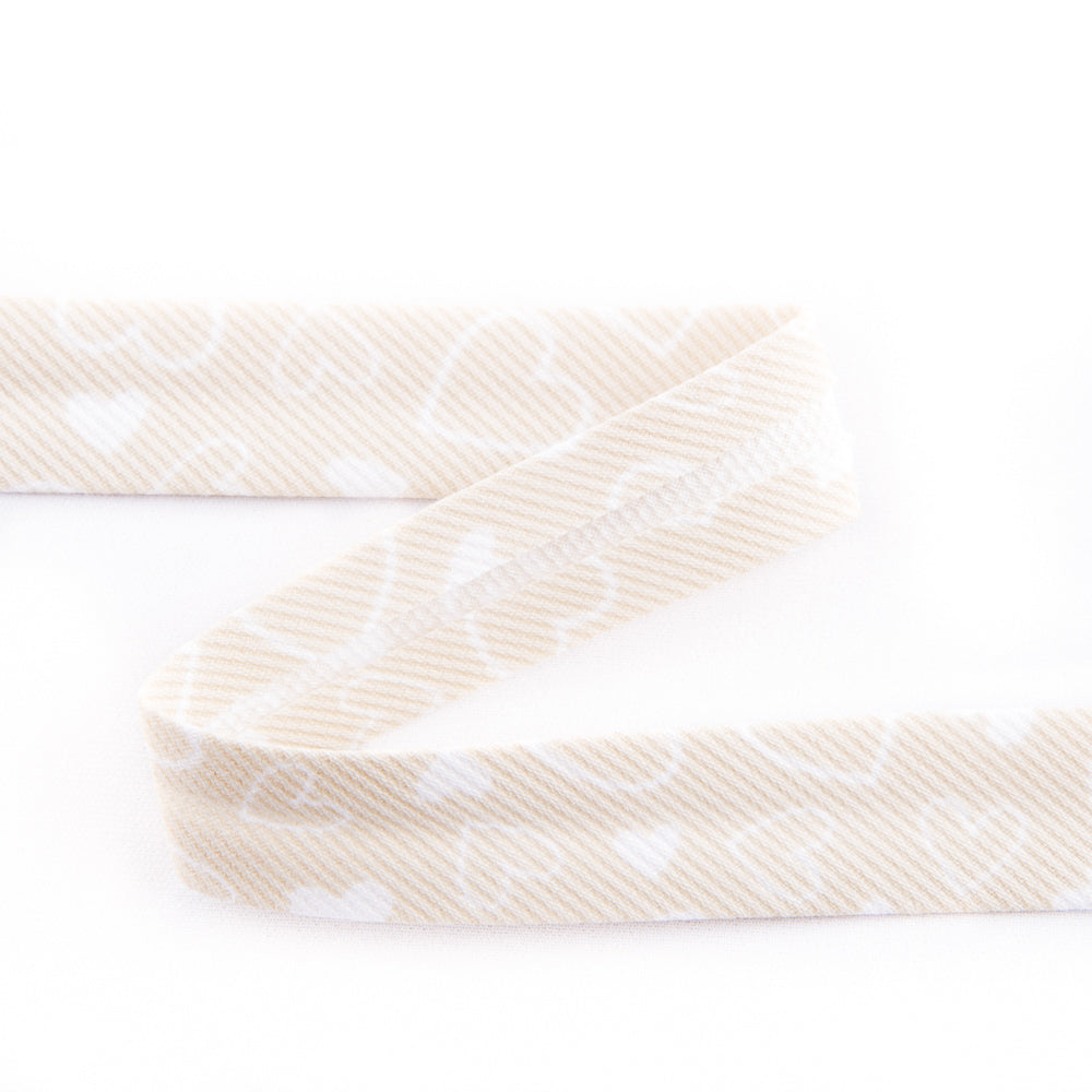 Fita de Viés Corações Bege 18 mm - Ribes y Casals