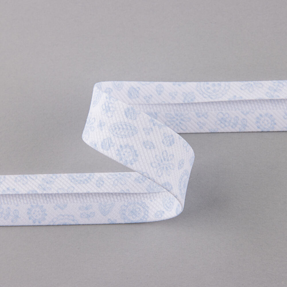 Fita de Viés Folhas Azul 18 mm - Ribes y Casals