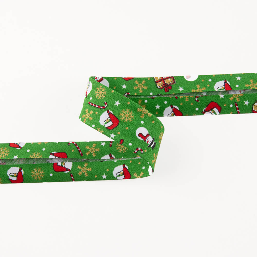 Fita Viés Bonecos De Natal Verde 30 Mm - Ribes y Casals