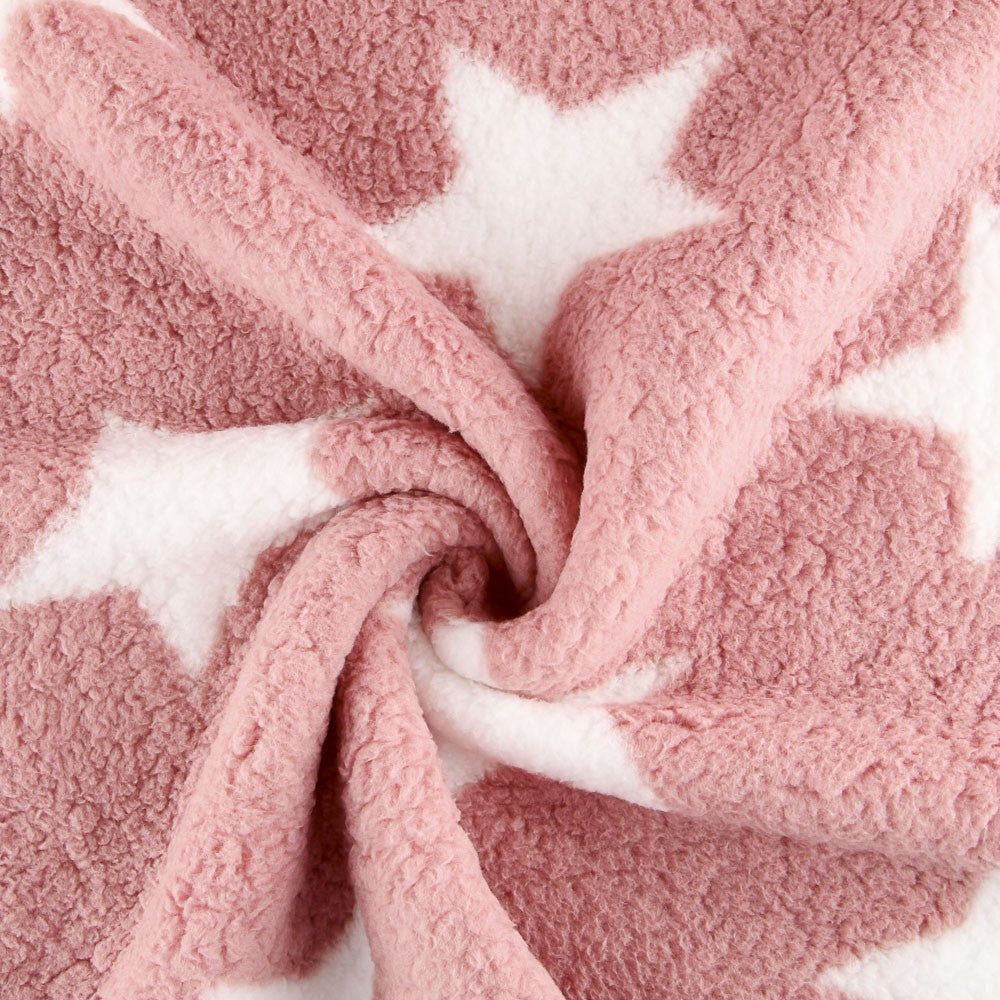 Tecido Polar Coralina Curly Stars Rosa Claro - Ribes y Casals