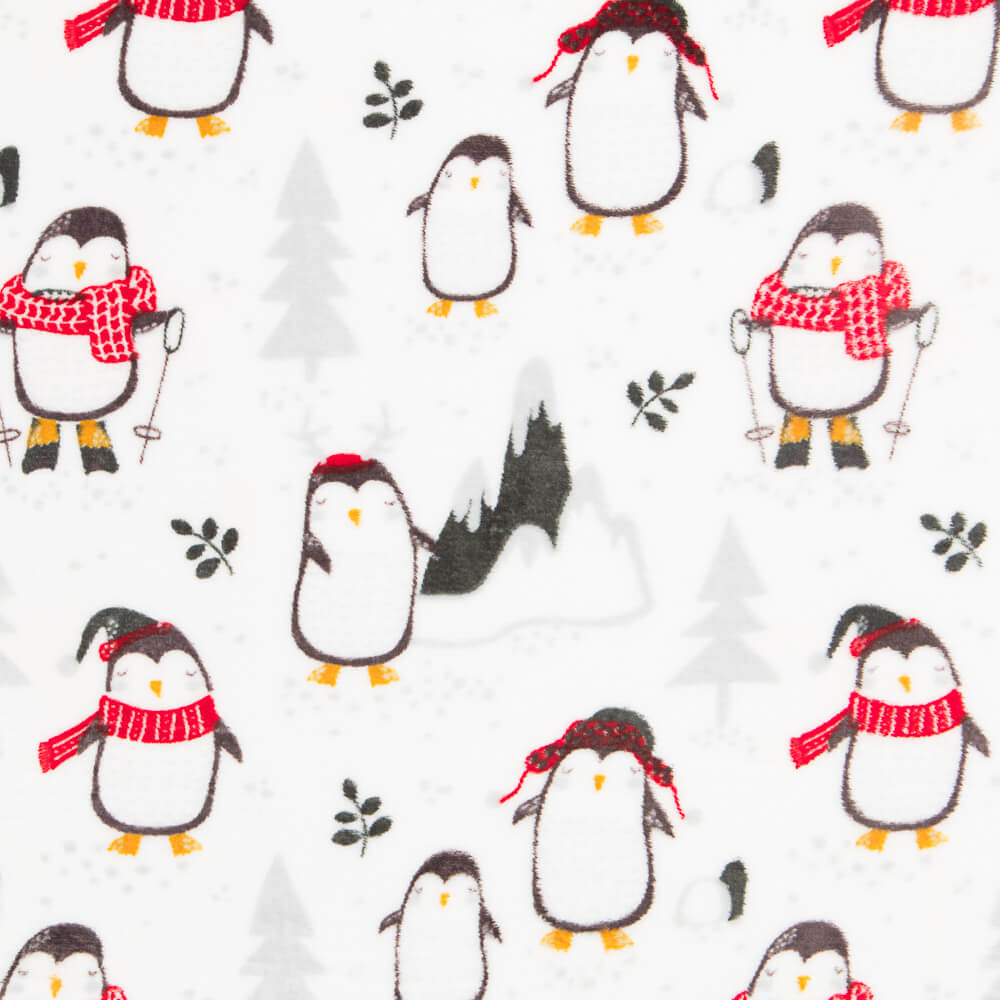 Tecido Polar Snow Pinguins Branca - Ribes y Casals