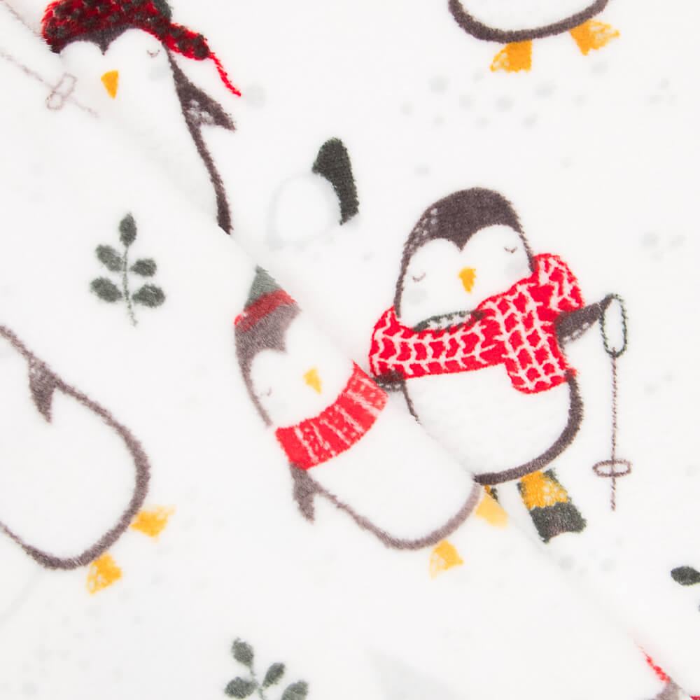 Tecido Polar Snow Pinguins Branca - Ribes y Casals