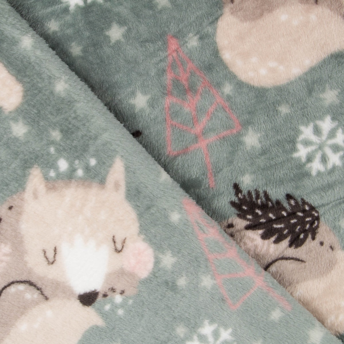 Tecido Polar Coralina Raposas Verde - Ribes y Casals