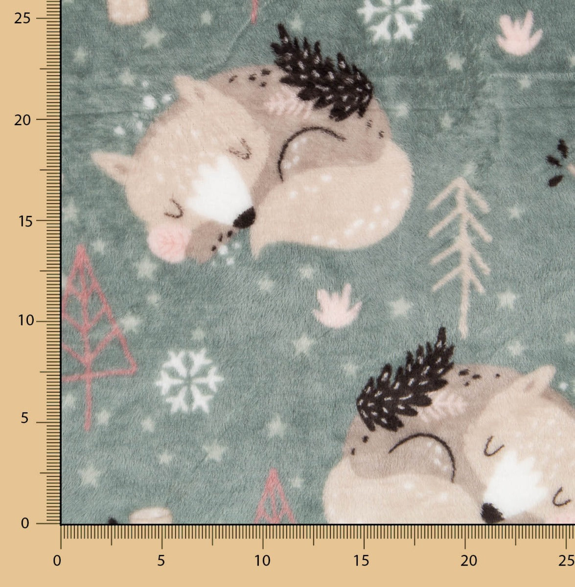 Tecido Polar Coralina Raposas Verde - Ribes y Casals