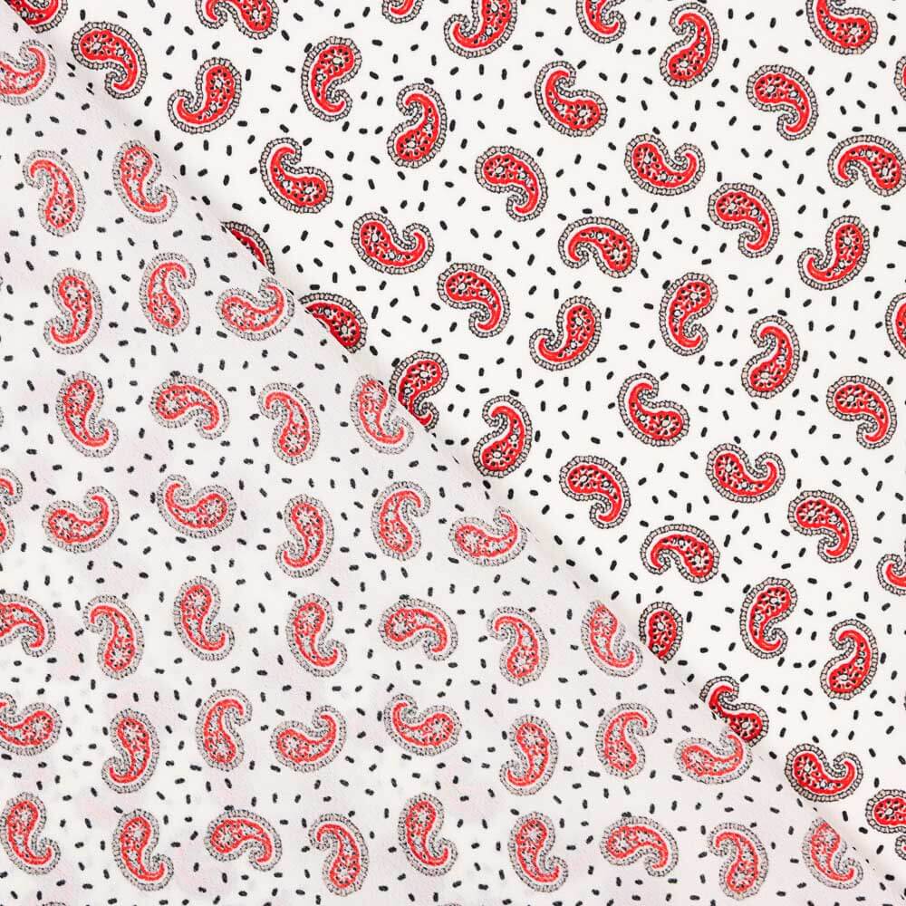 Crepe Poliéster Mini Caxemira Branco - Ribes y Casals