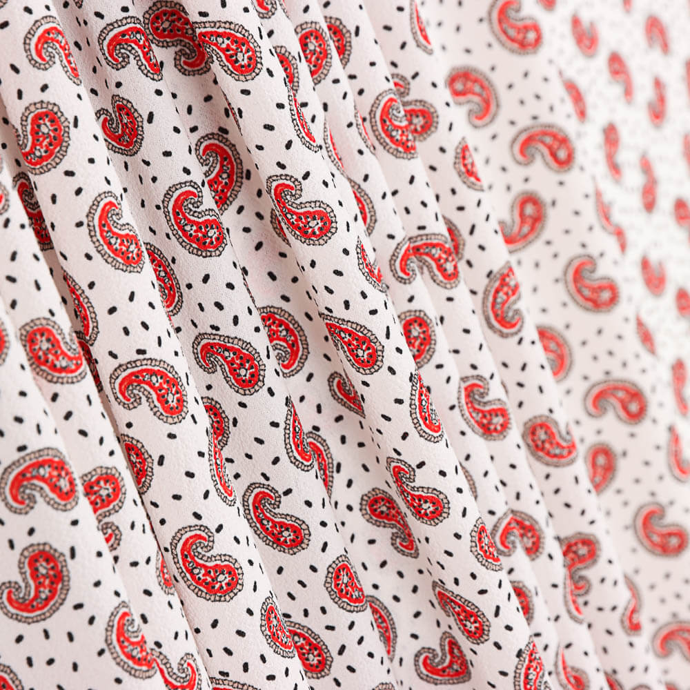 Crepe Poliéster Mini Caxemira Branco - Ribes y Casals