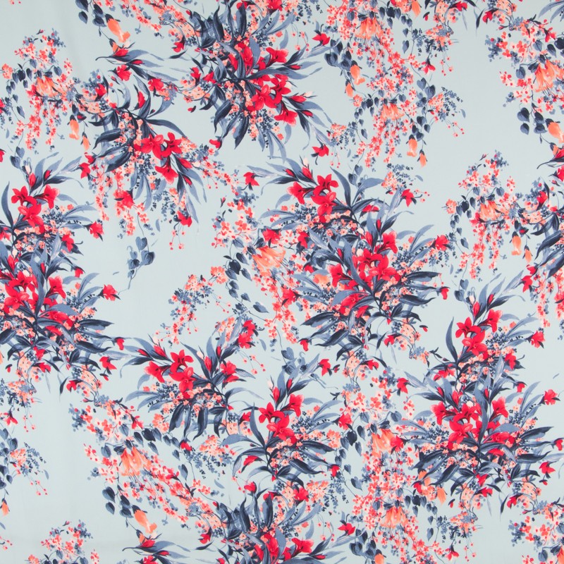 Crepe Satin Birds Light Azuis - Ribes y Casals