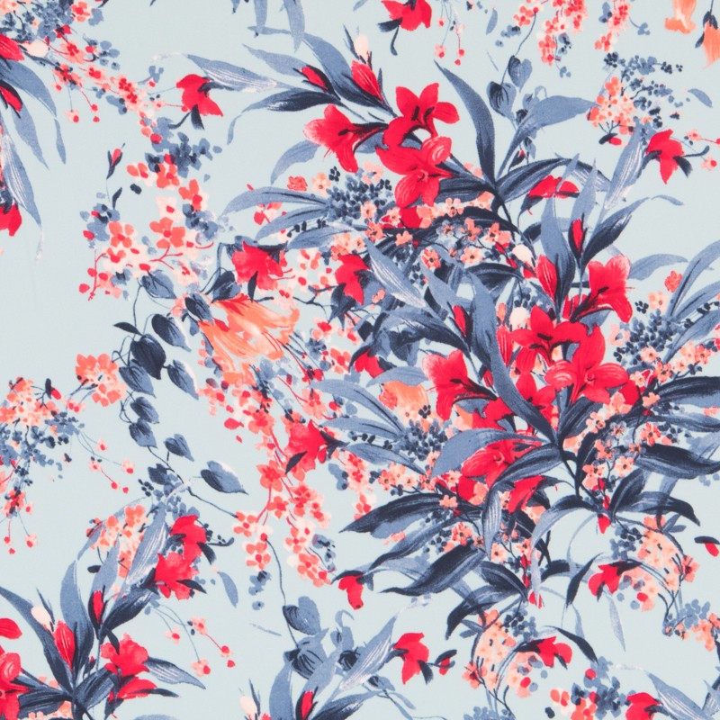 Crepe Satin Birds Light Azuis - Ribes y Casals