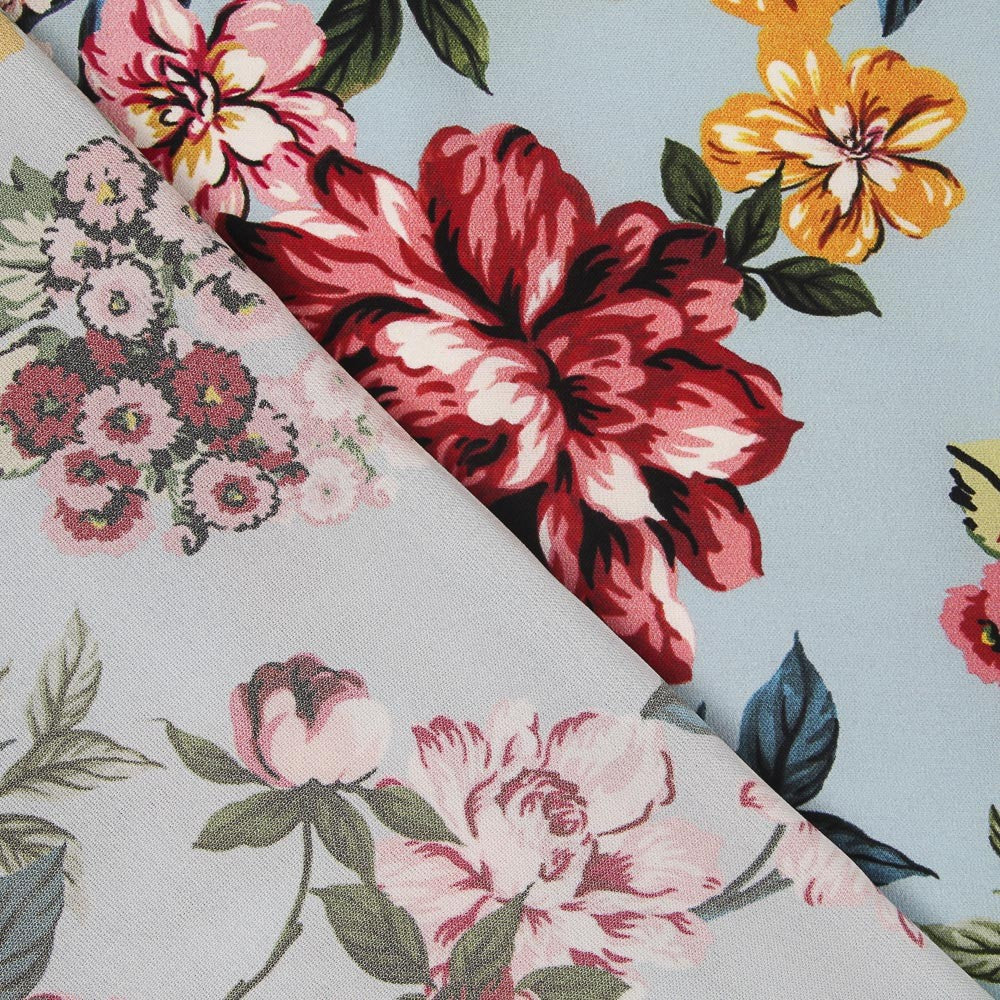 Crepe Rosas Azul Claro - Ribes y Casals