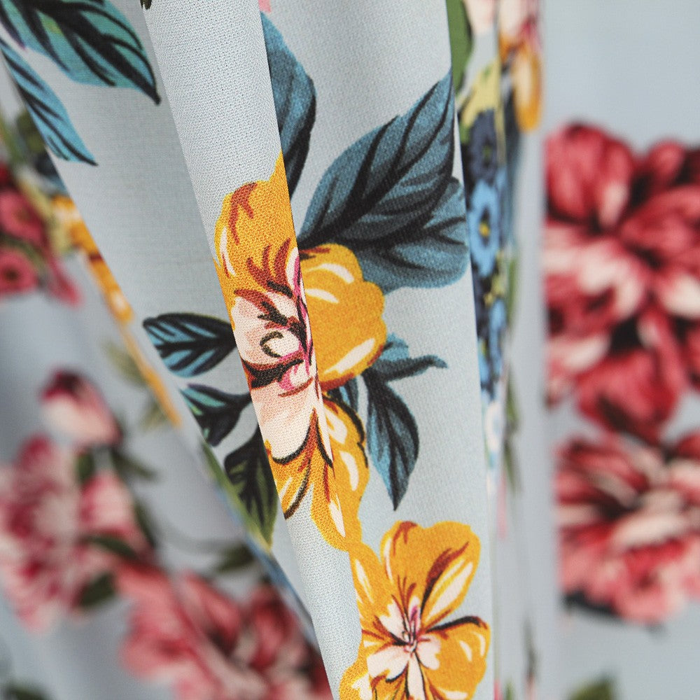 Crepe Rosas Azul Claro - Ribes y Casals