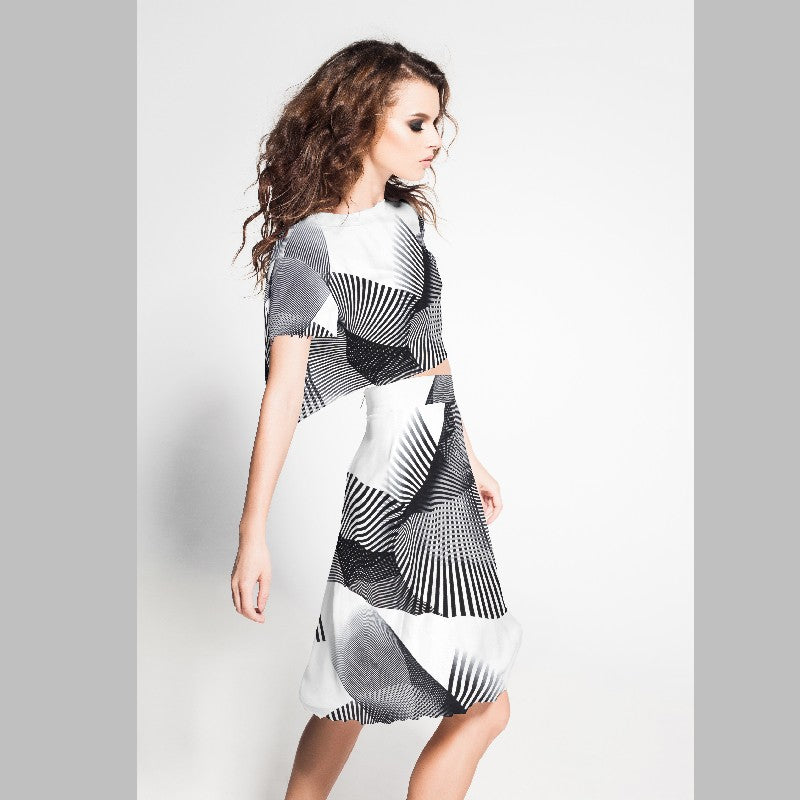 Crepe Diagonal Branca Preto - Ribes y Casals