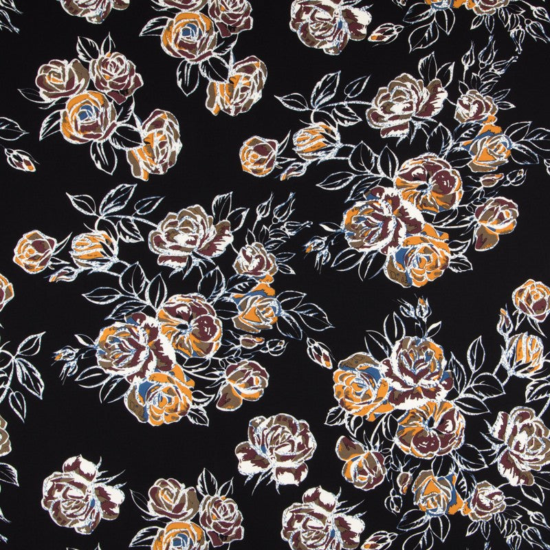 Crepe Elástica Floral Preto - Ribes y Casals