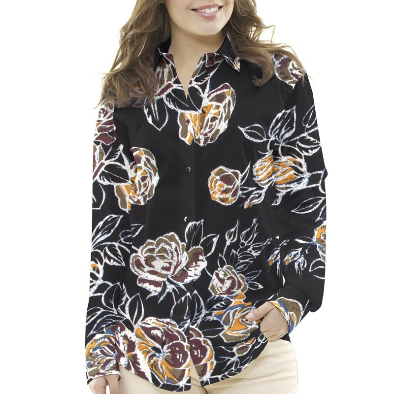 Crepe Elástica Floral Preto - Ribes y Casals