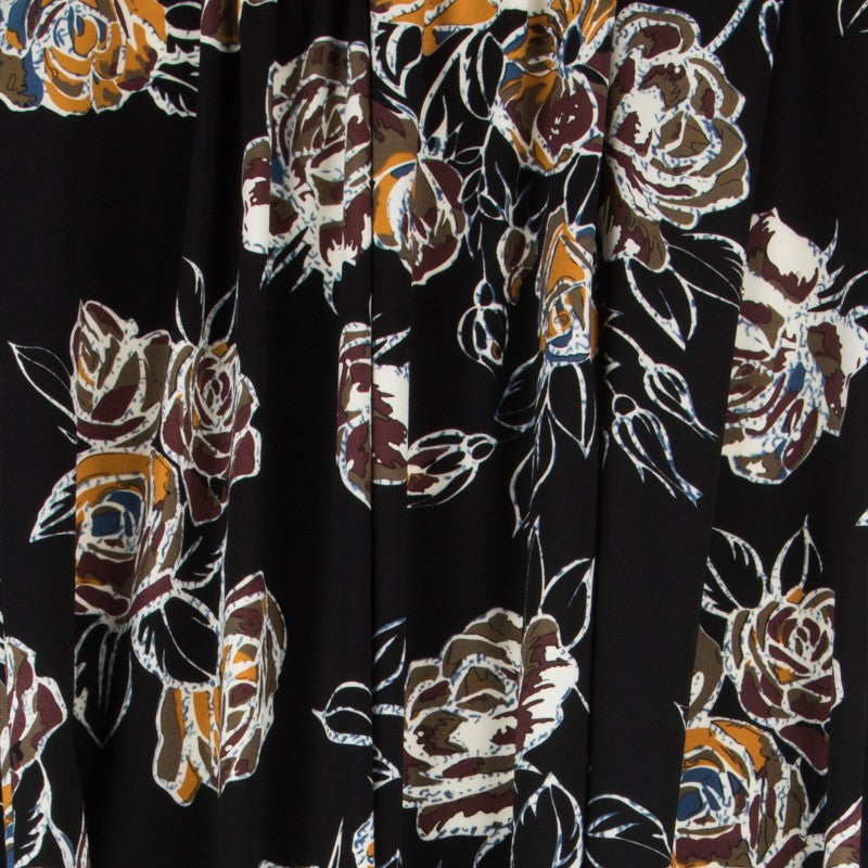 Crepe Elástica Floral Preto - Ribes y Casals