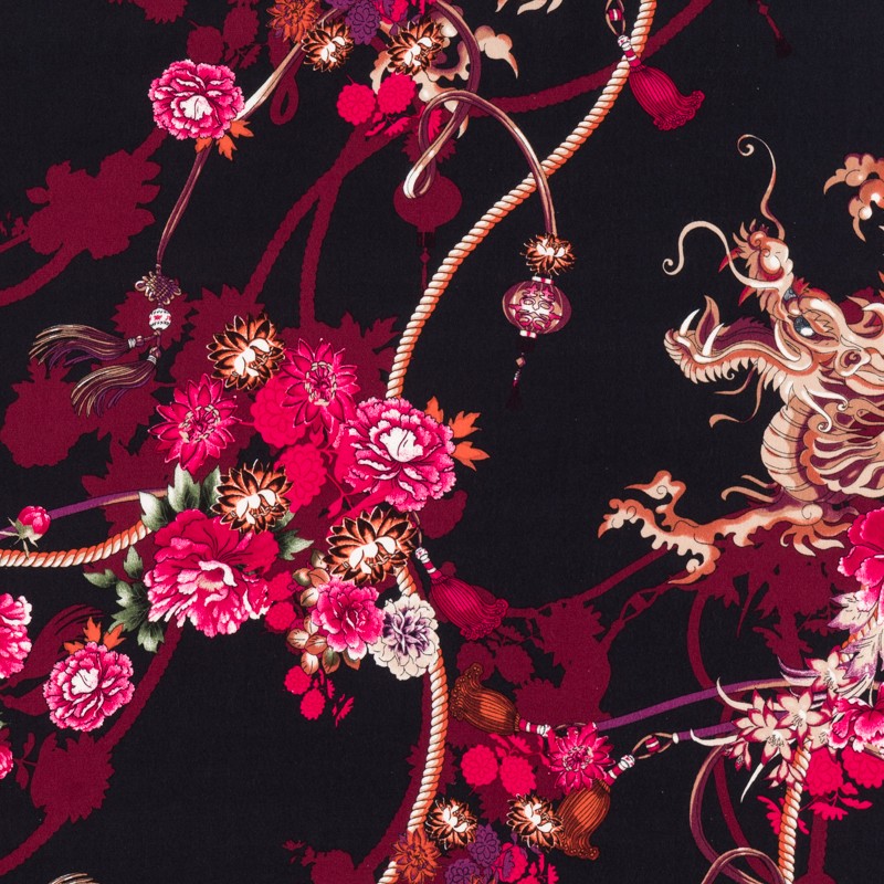 Crepe Estampado Dragão Preto - Ribes y Casals