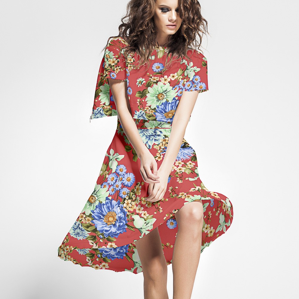 Crepe Floral Coral - Ribes y Casals