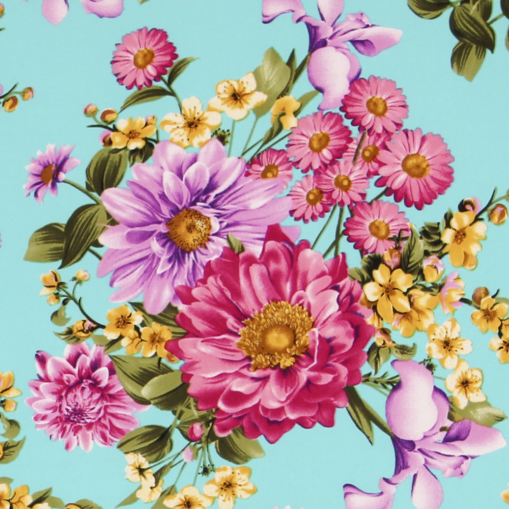 Crepe Buquê de Flores Verde Água - Ribes y Casals