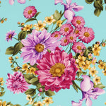 Crepe Buquê de Flores Verde Água - Ribes y Casals