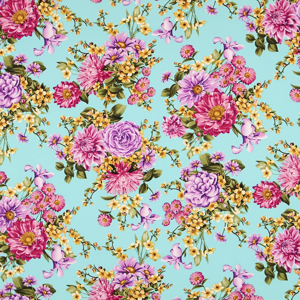 Crepe Buquê de Flores Verde Água - Ribes y Casals