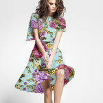 Crepe Buquê de Flores Verde Água - Ribes y Casals