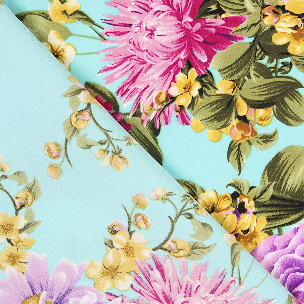 Crepe Buquê de Flores Verde Água - Ribes y Casals