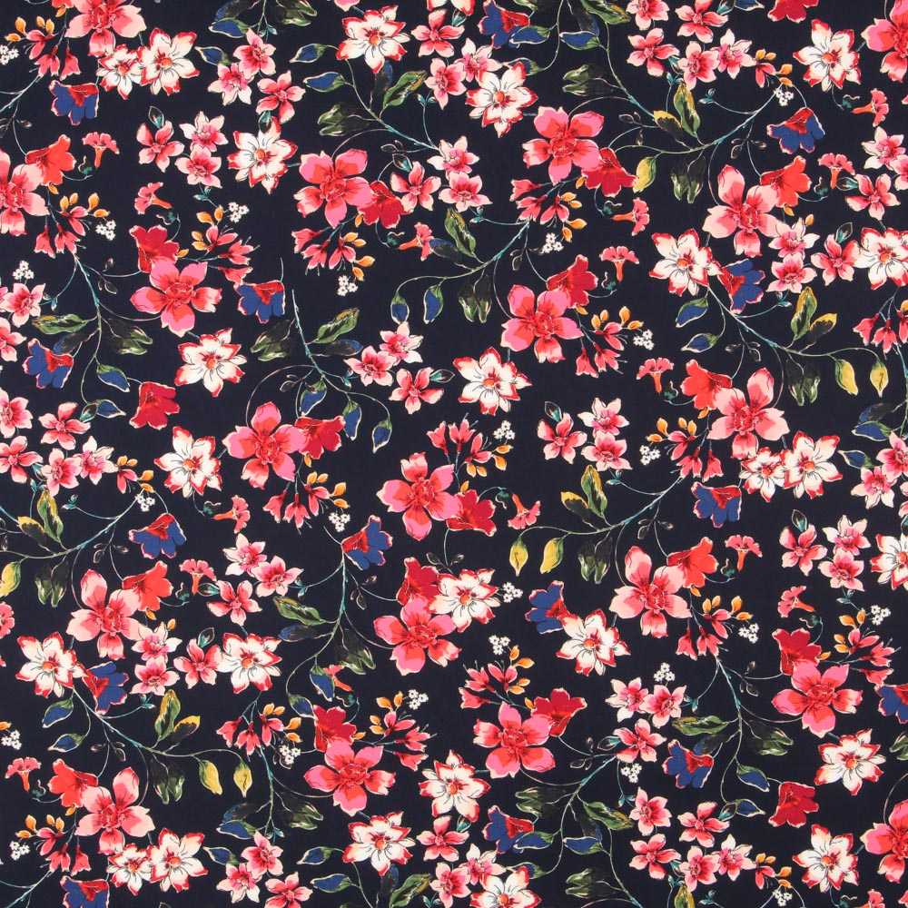 Tecido Crepe Flores Azul - Ribes y Casals