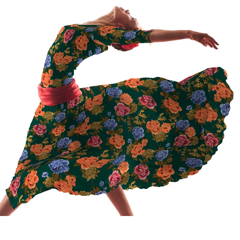 Tecido Crepe Bola Branca Fundo Verde 7 mm - Ribes y Casals