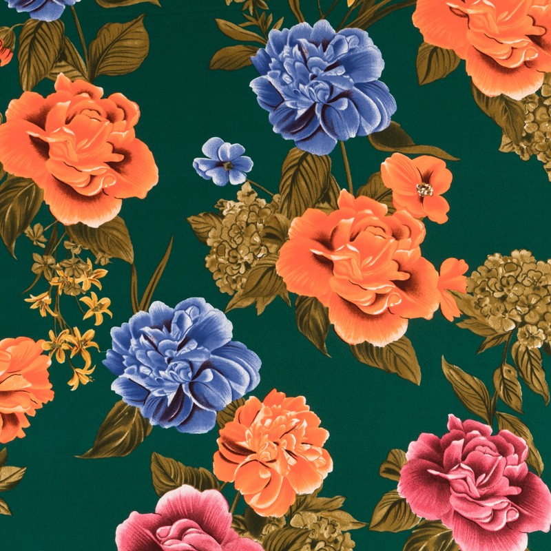 Tecido Crepe Bola Branca Fundo Verde 7 mm - Ribes y Casals