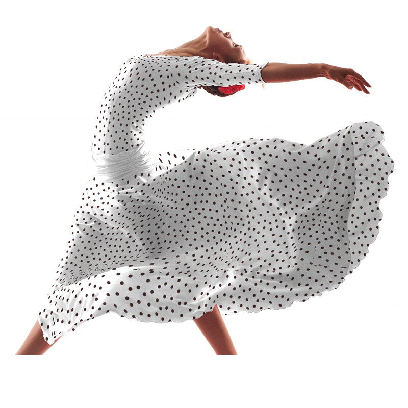 Tecido Crepe Bola Branca Fundo Verde 7 mm - Ribes y Casals