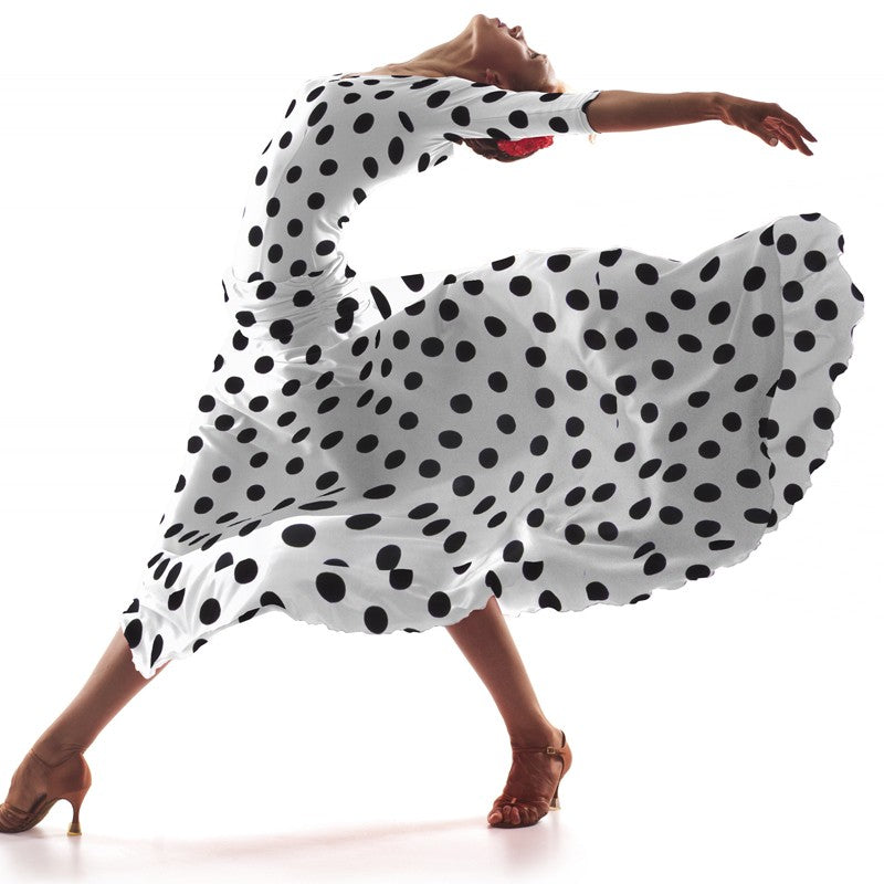 Tecido Crepe Bolinhas Pretas 33mm - Ribes y Casals