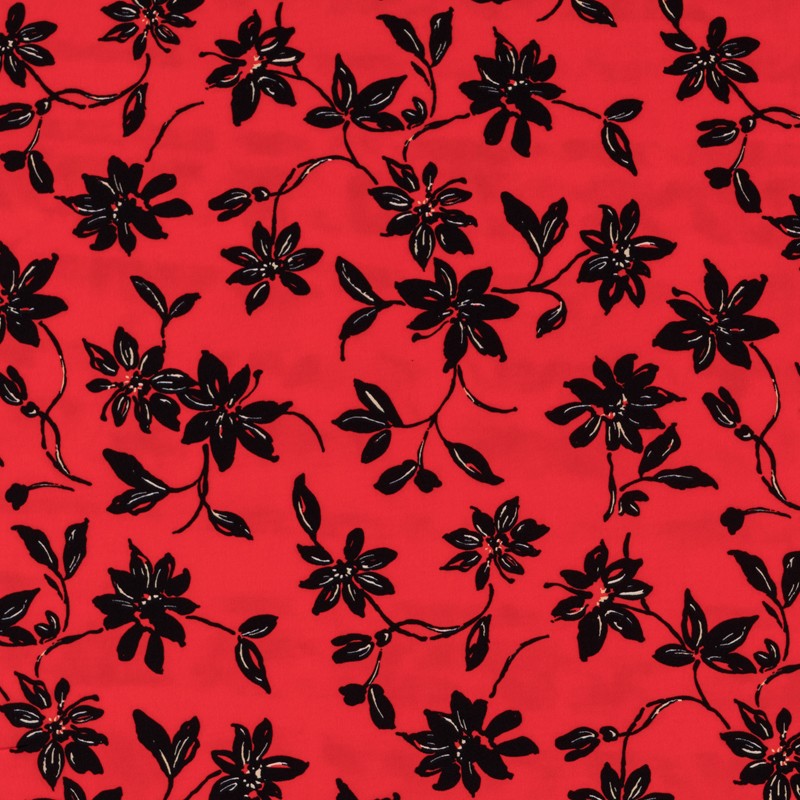 Crepe Marrocain Floral Vermelha - Ribes y Casals