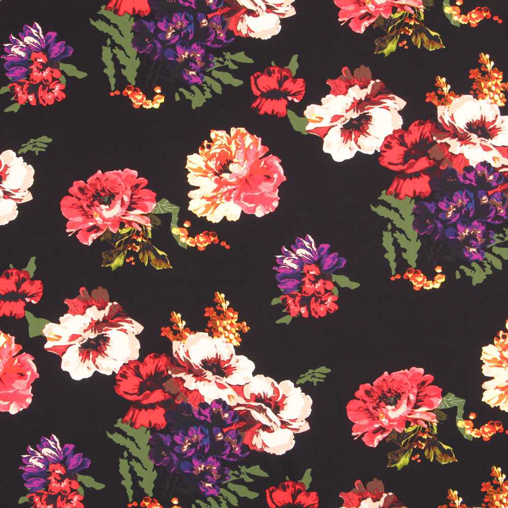 Tecido Crepe Maxi Flor Preto - Ribes y Casals