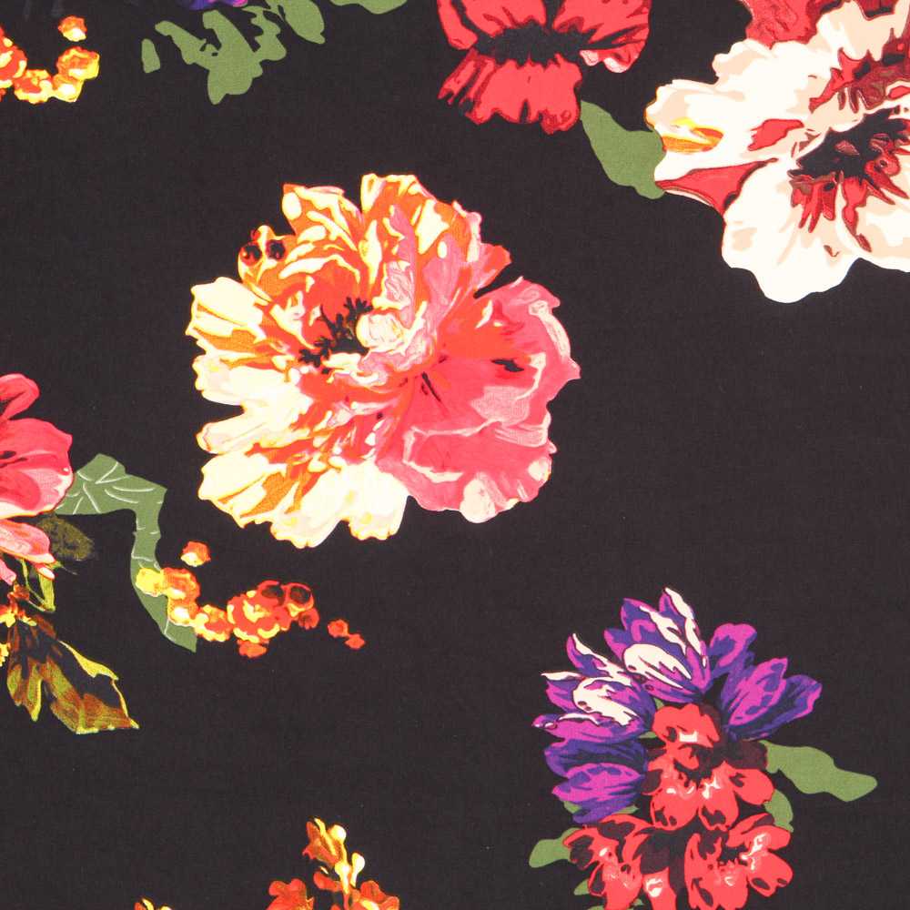 Tecido Crepe Maxi Flor Preto - Ribes y Casals